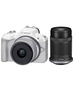 Canon EOS R50 Mirrorless Camera with 18-45mm and 55-210mm Lenses (White) - Brand New